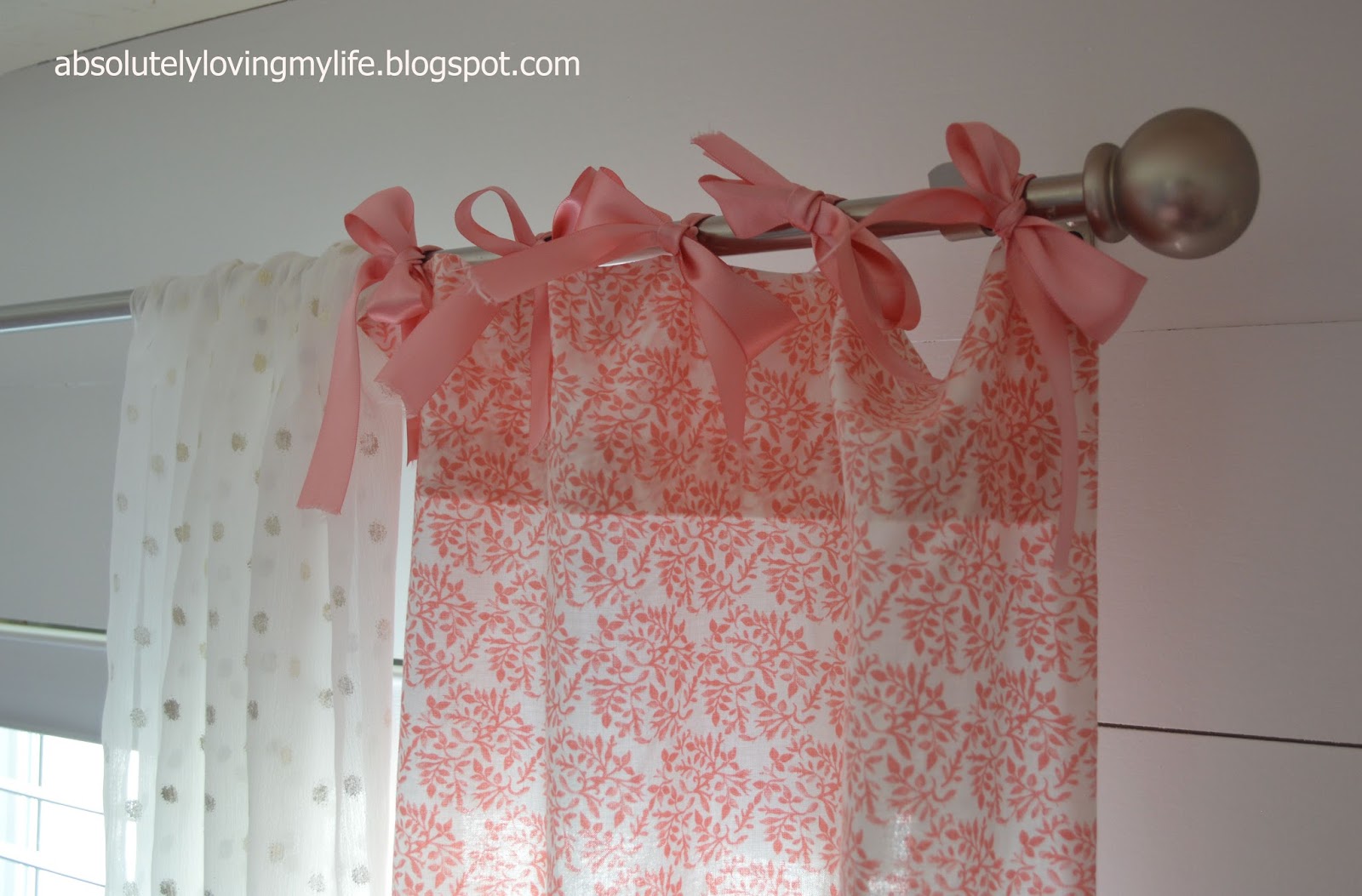 Loving Life NoSew Pink Ruffle and Bow Curtain Panels