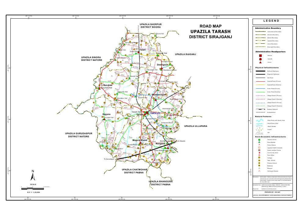 Tarash Upazila Road Map Sirajganj District Bangladesh