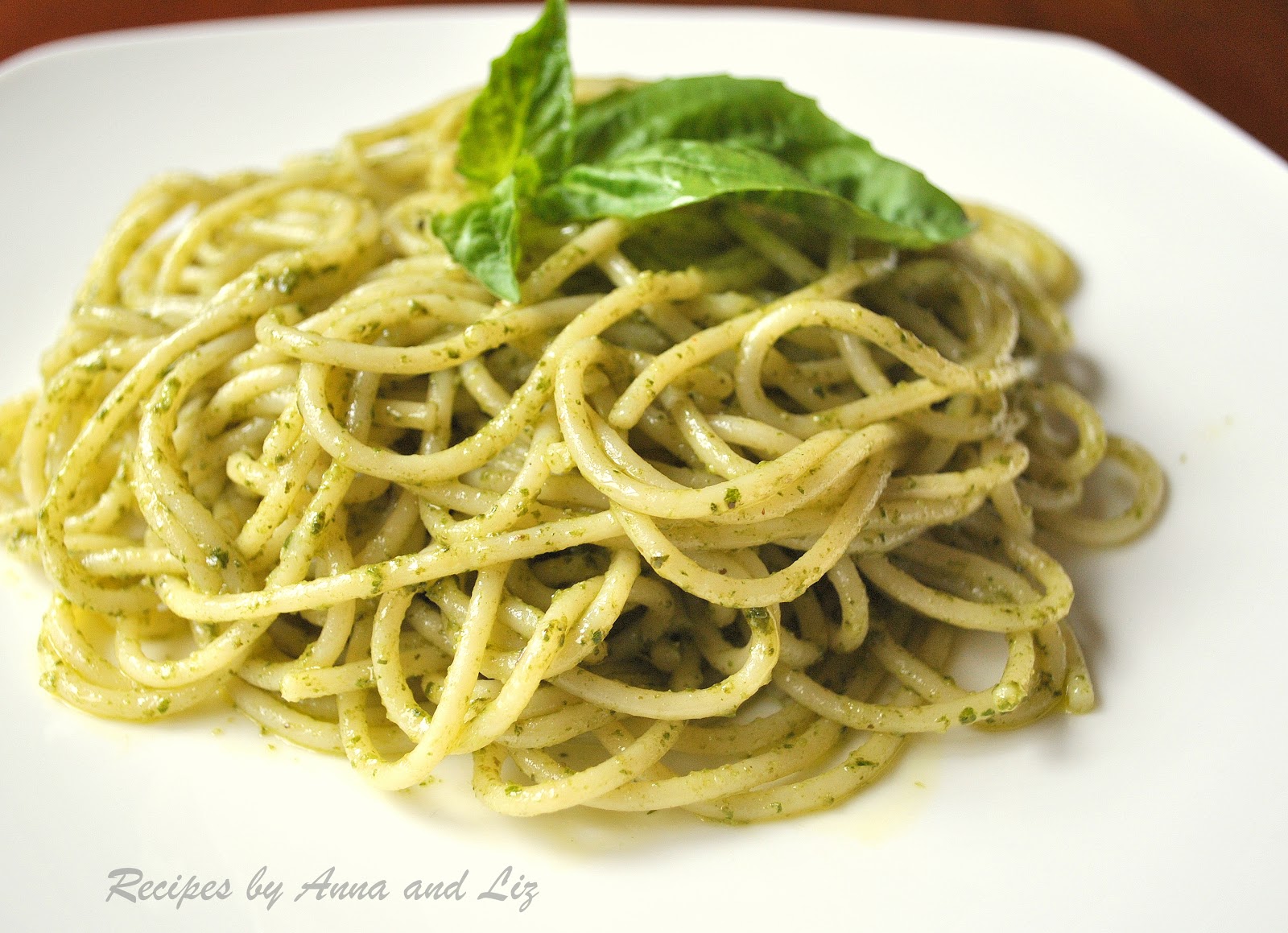 Spaghetti with Basil Pesto Sauce - 2 Sisters Recipes by Anna and Liz