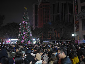 people gathering to celebrate the first moments of 2019 at Central Power Plaza in Zhongshan, China