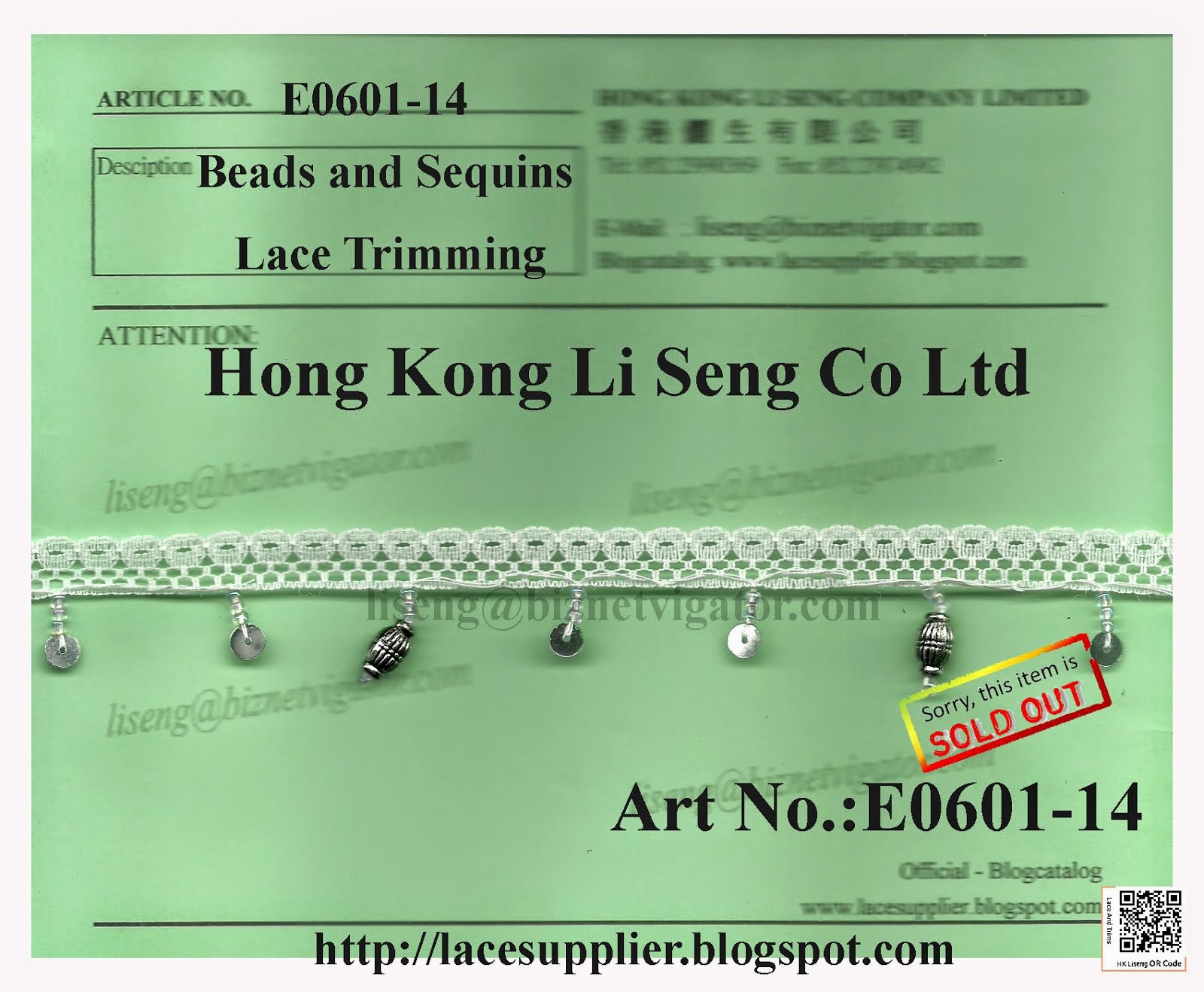 Beads and Sequins Lace Trimming Supplier - Hong Kong Li Seng Co Ltd
