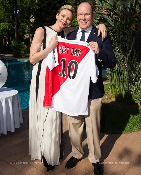 Prince Albert, Princess Charlene held reception at Monaco Principality Palace for AS Monaco FC players, Prince Jacques wore AS Monaco shirt