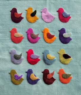 Robin Atkins embroidered, wool applique chicks, layout