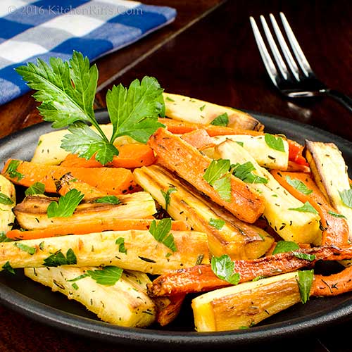 Roast Carrots and Parsnips with herbs