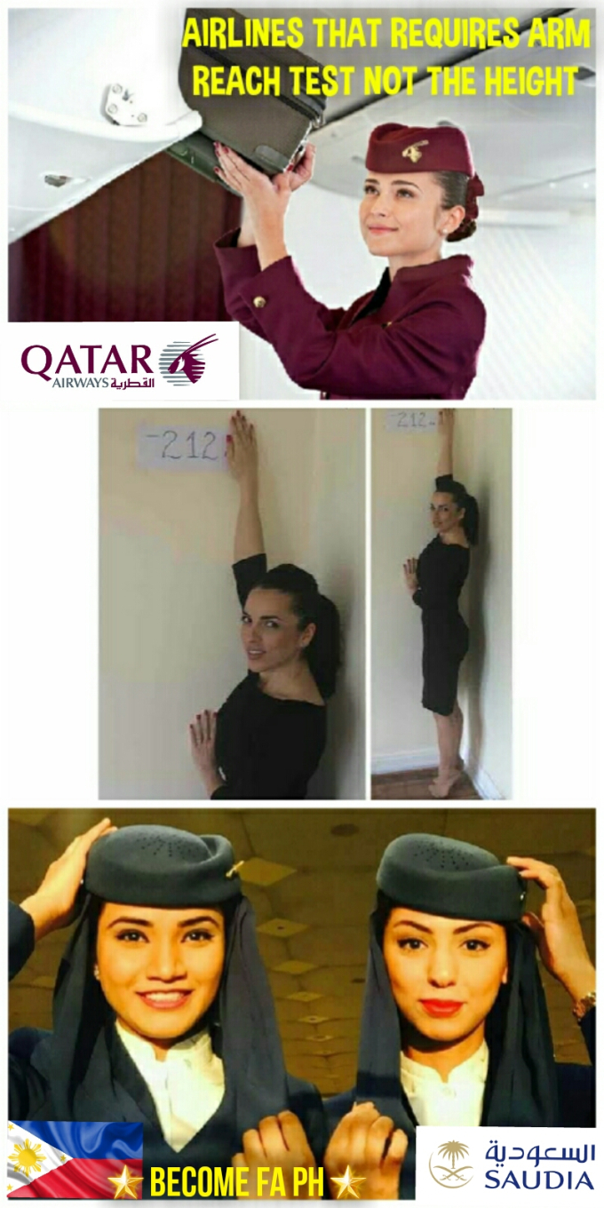 AIRLINES WITH HEIGHT REQUIREMENT OR ARM REACH ONLY FOR CABIN CREW IN