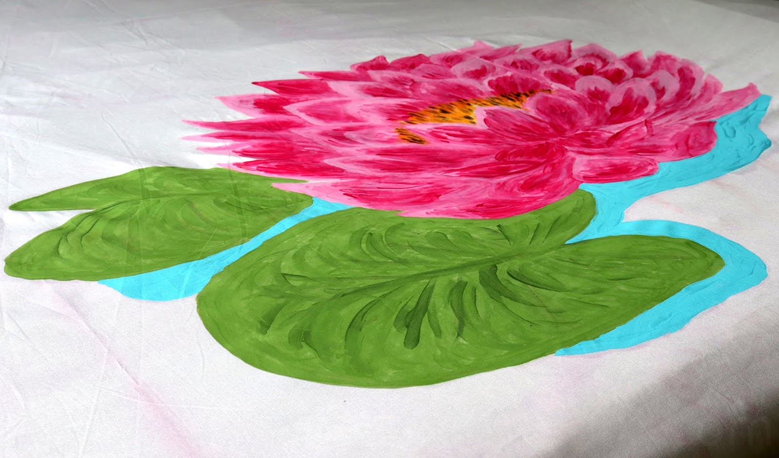 Create With Mom SoSoft Fabric Painted Water Lily pillowcases and bed sheet