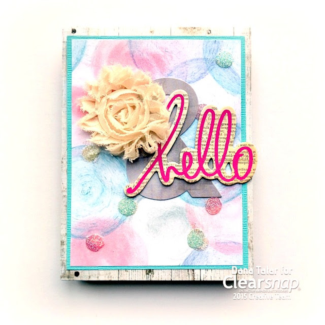 Hello Bokeh Background Card by Dana Tatar for Clearsnap and Tombow