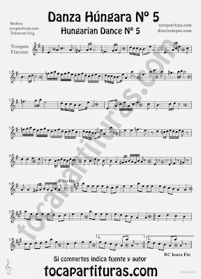 Tubepartitura Danza Húngara nº 5 Partitura de Trompeta y Fliscorno de Johannes Brahms