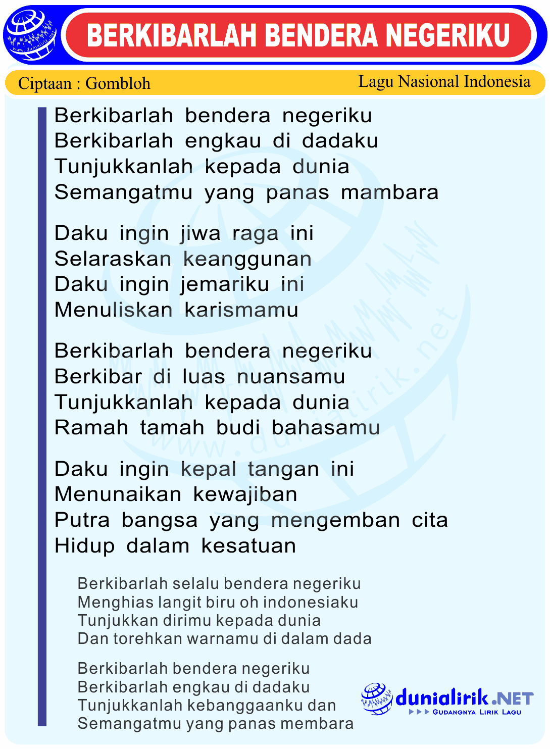 Lirik Lagu Berkibarlah Bendera Negeriku (Wajib Nasional) Ciptaan Gombloh