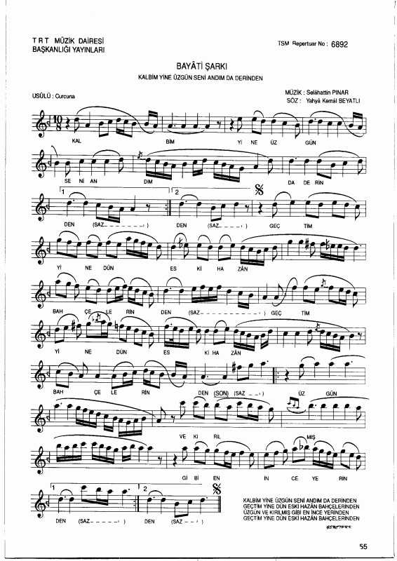 Kalbim Yine Uzgun Seni Andim Derinden Notalar Sozleri