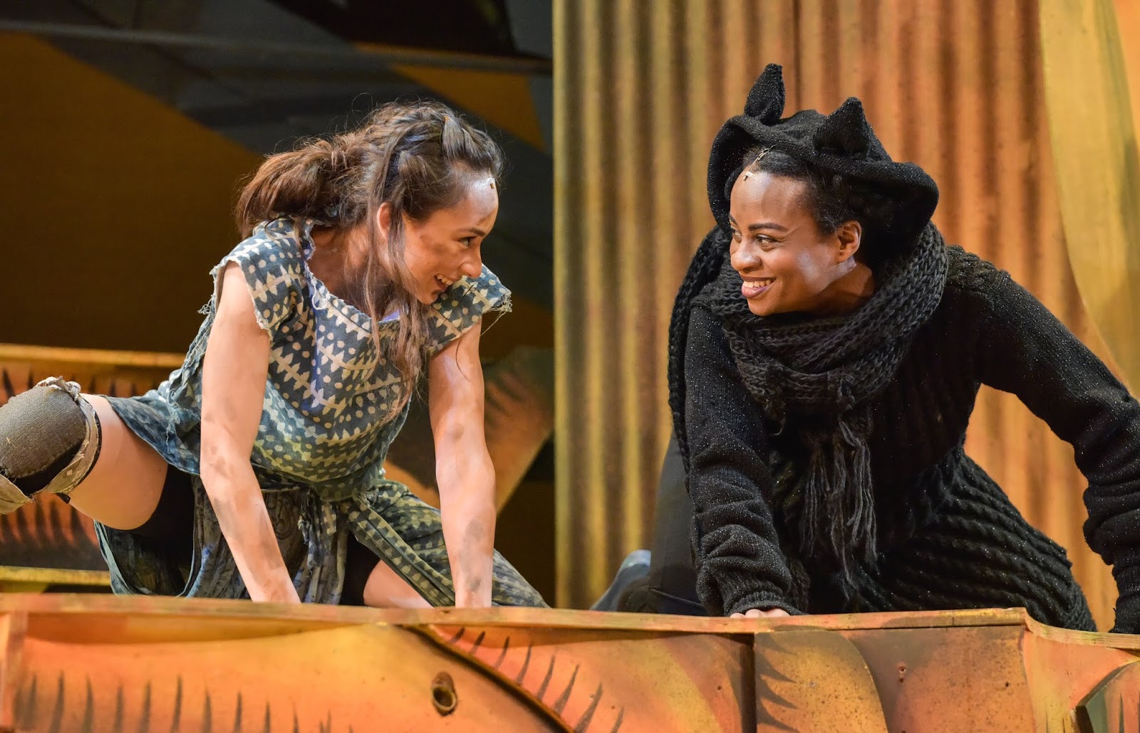 Iniki Mariano as Mowgli and Esme Sears as Bagheera, performing at Derby Theatre