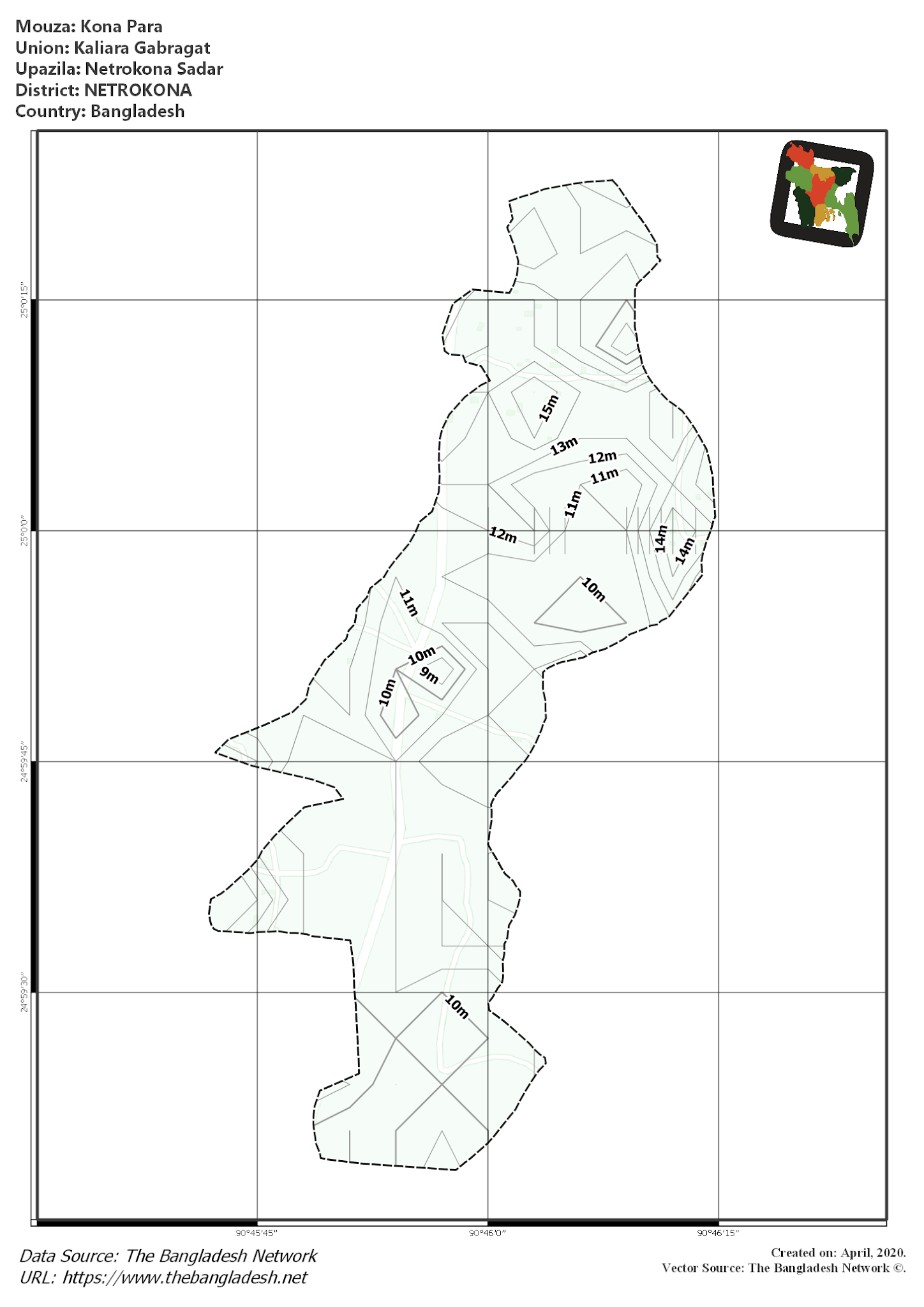 Map of Kona Para Mouza of Netrokona Sadar Upazila, NETROKONA, Bangladesh.