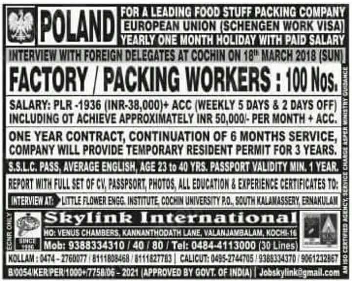 Leading food stuff packing company JObs for Poland