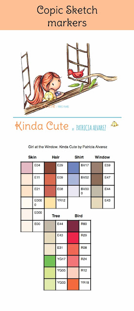 copic color combination for girl at the window digital stamp