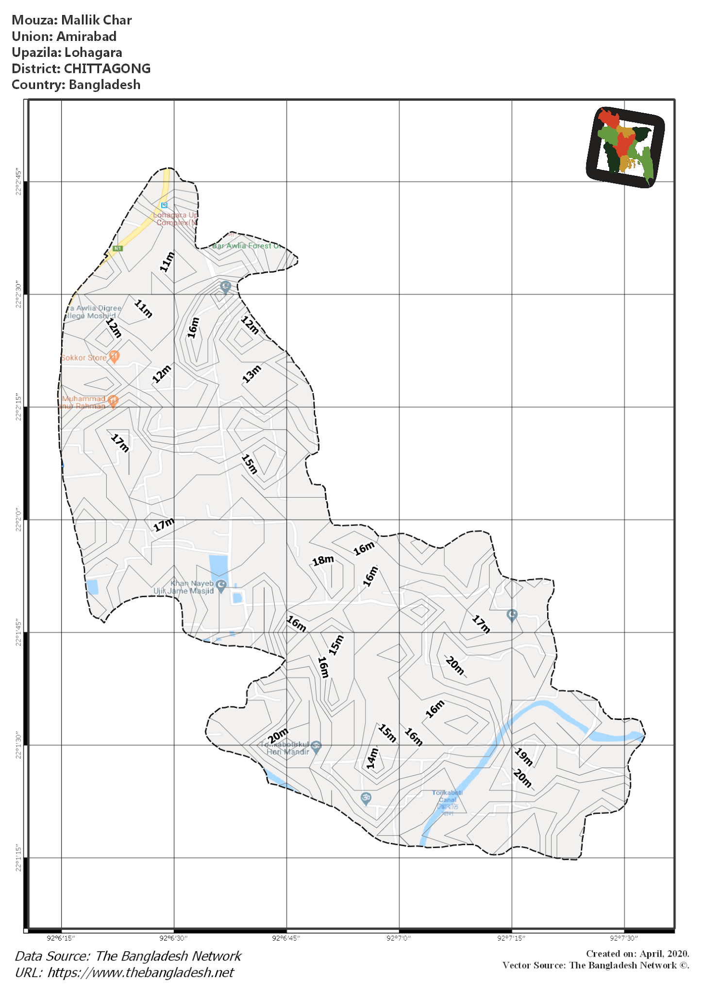 Map of Mallik Char Mouza of Lohagara Upazila, CHITTAGONG, Bangladesh.