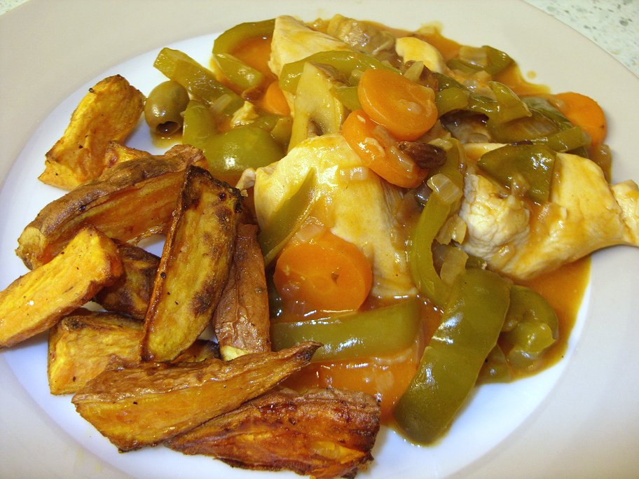 Jenny Eatwell's Rhubarb & Ginger Chicken Casserole with olives & raisins