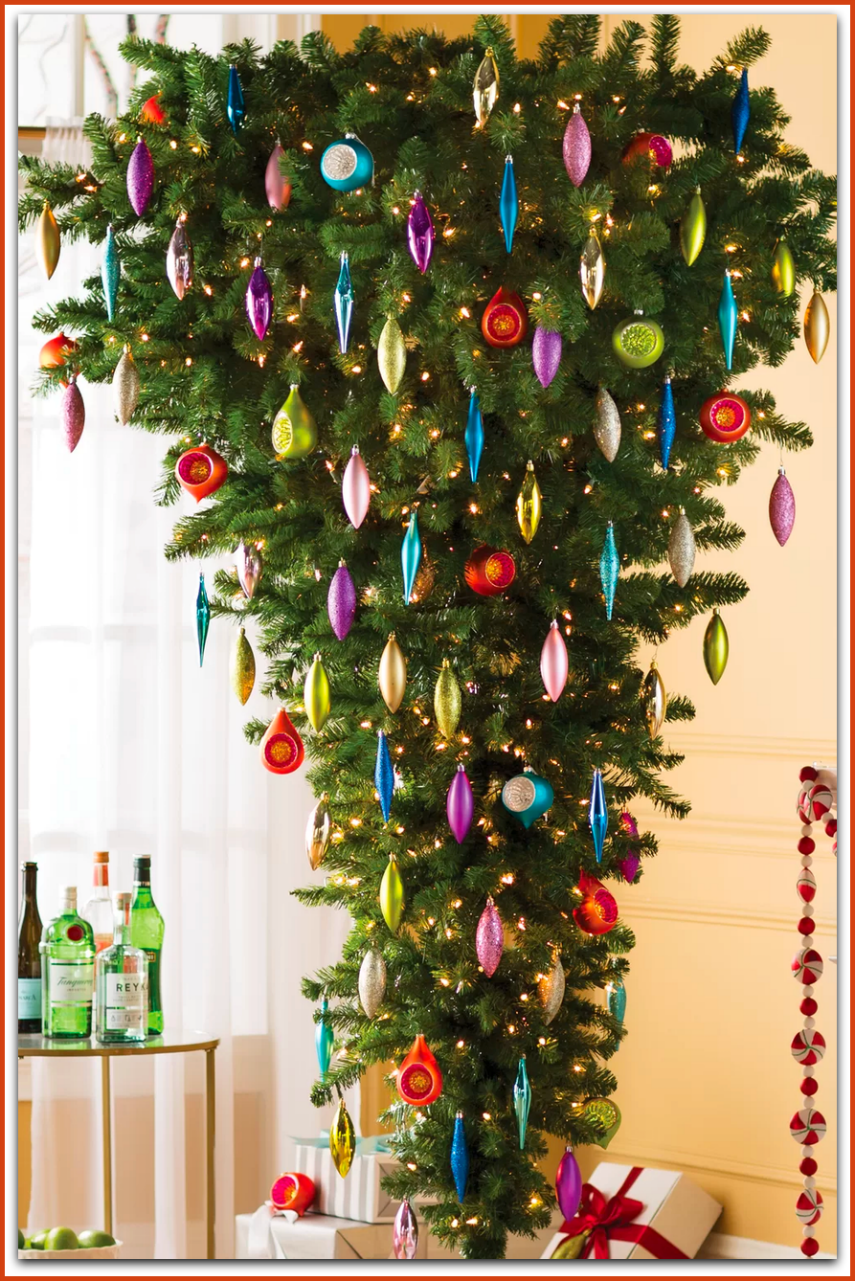 The Holiday Aisle 7.5' Green Upside Down Artificial Christmas Tree with Clear Lights