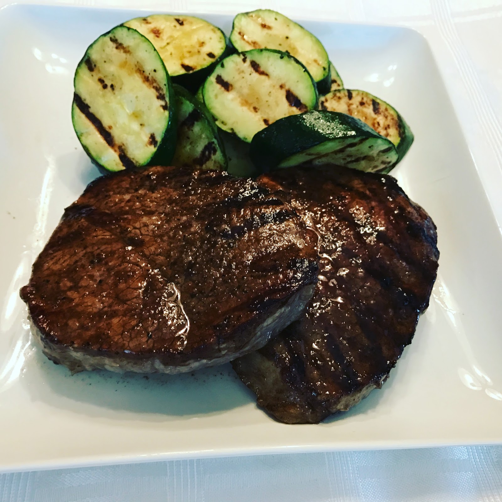 Balsamic and Black Pepper Glazed Steaks with Grilled Zucchini