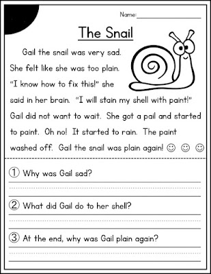 kindergarten reading fluency and comprehension passages
