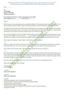 sample letter to bank for the claim settlement of a deceased account