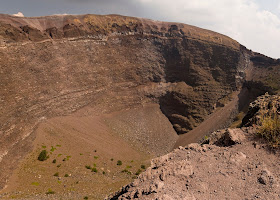 The vast crater of Mount Vesuvius, which remains classified as an active volcano despite being quiet since 1944