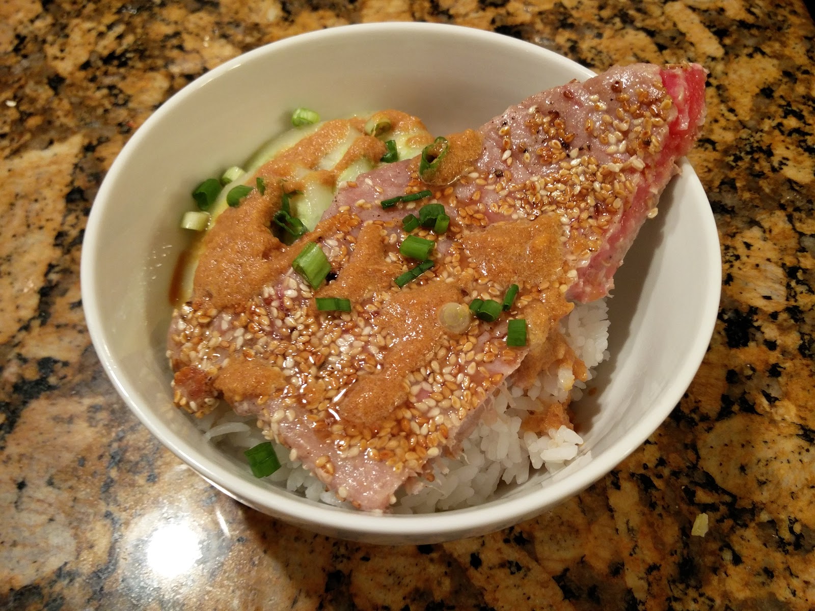 Nick and Alona Kitchen Seared Ahi Tuna Rice Bowl with Ginger Sauce