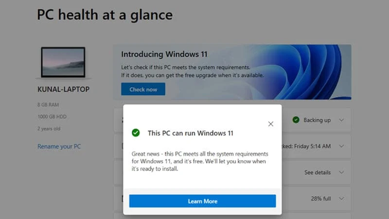 Check to find if you have a Windows 11 compatible system
