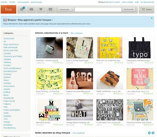 Mademoiselle Hook Etsy se mets au Français