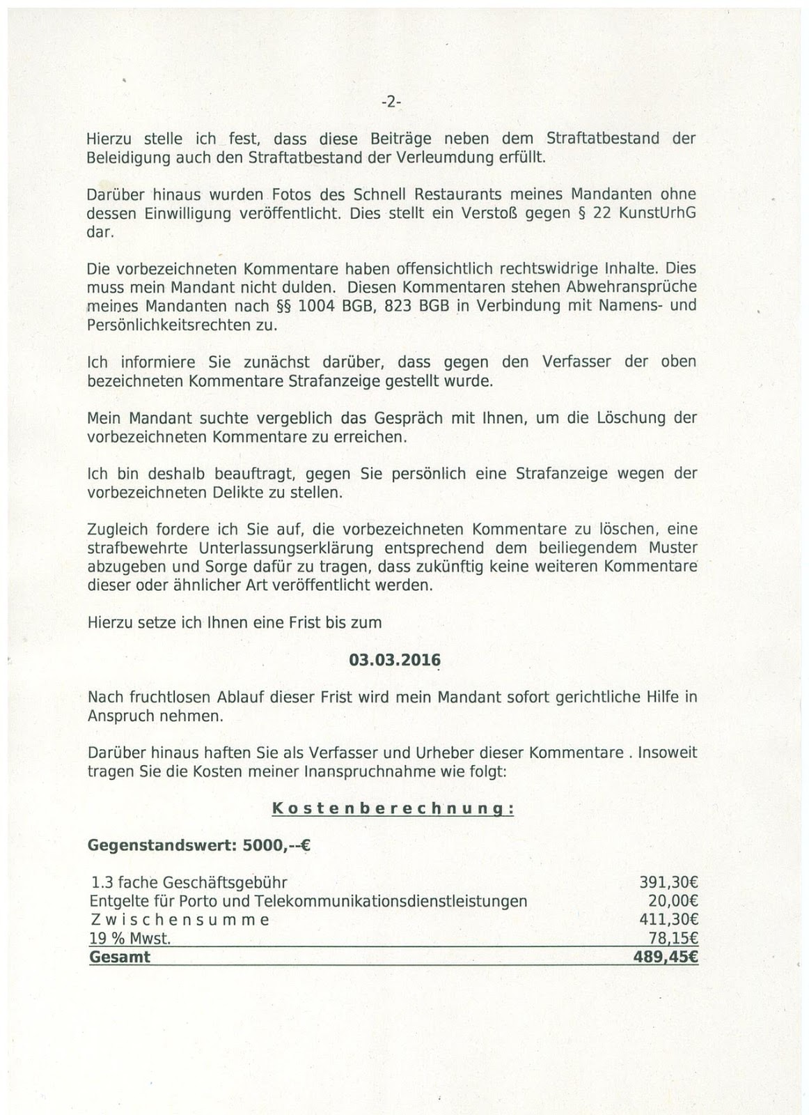 Strafbewehrte Unterlassungserklarung 2016