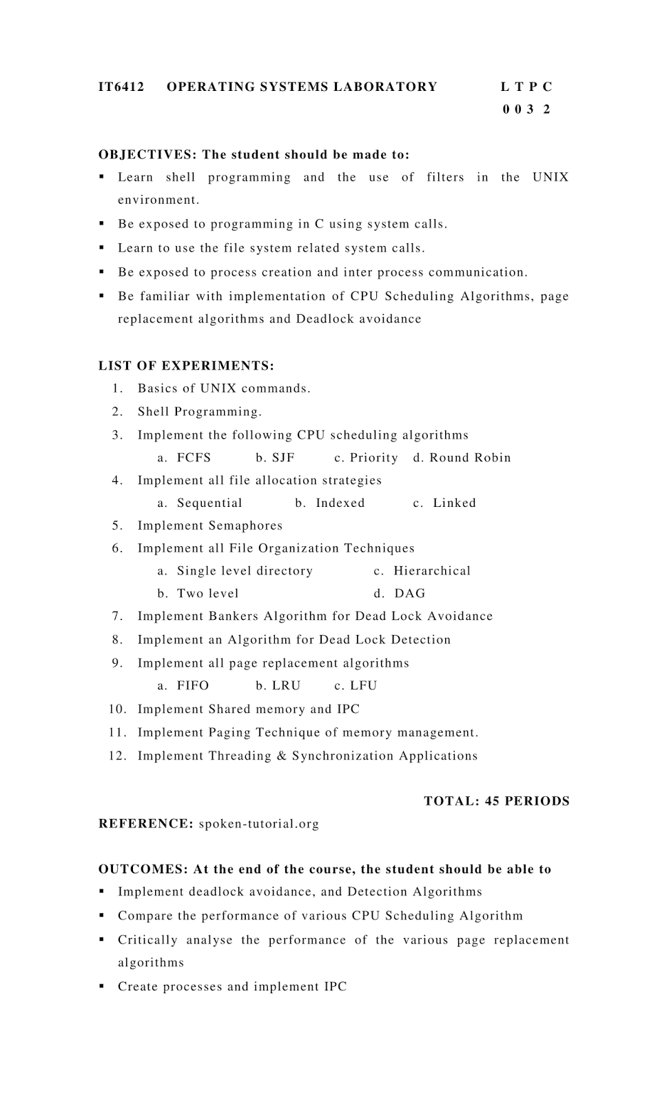 Dr R Anurekha OS Lab Syllabus