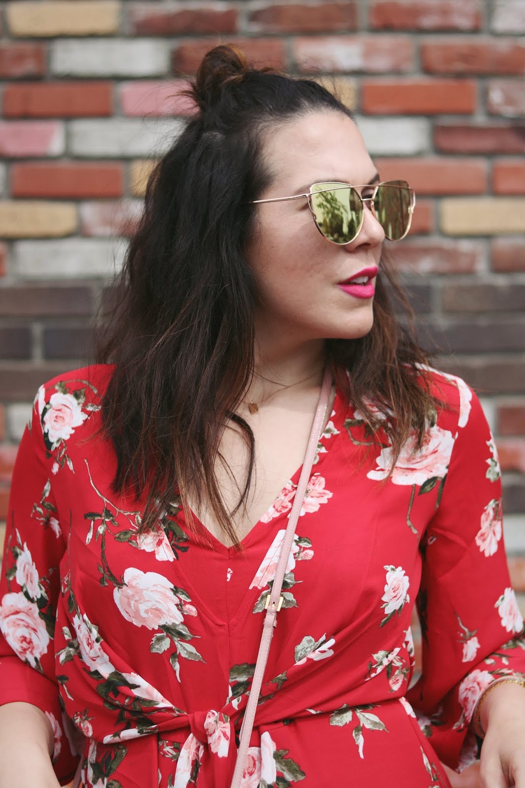 floral jumpsuit dynamite red outfit mini prada bag vancouver blogger aleesha harris