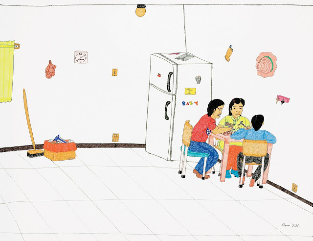 Annie Pootoogook, Composition (“Family Eating Lunch”), 2005-2006 © Annie Pootoogook