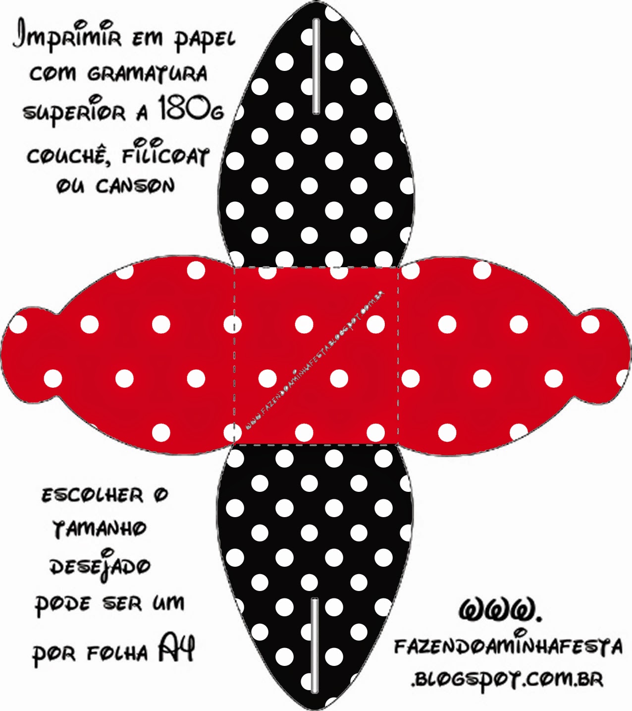 Rojo, Negro y Lunares Blancos: Cajas para Imprimir Gratis. Caja para cupcakes o golosinas de Rojo, Negro y Lunares Blancos.