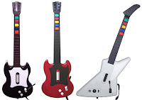 Imagen con los controladores de guitarra para Guitar Hero