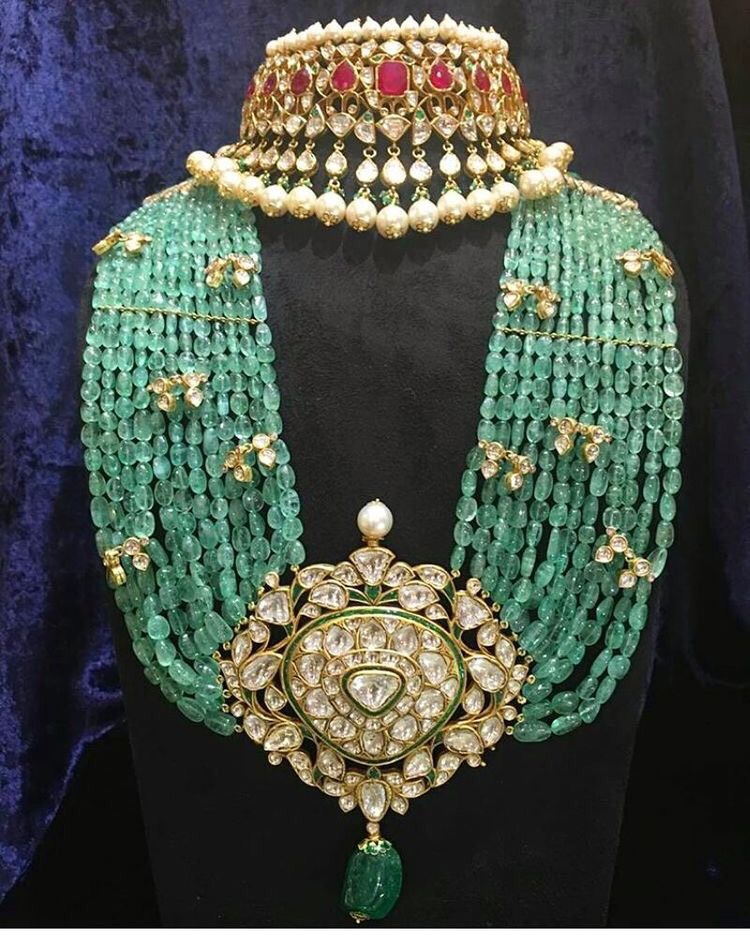 Multi Layers Zambian Emerald Beads Set - Jewellery Designs