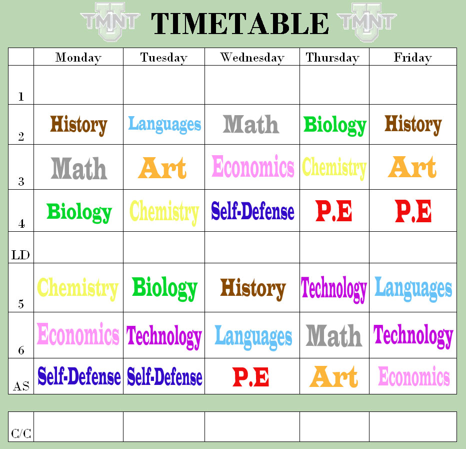 timetable chart ideas