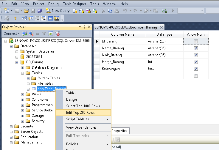 Membuat Tabel Sql Server Menggunakan Microsoft Sql Server 2014 ...
