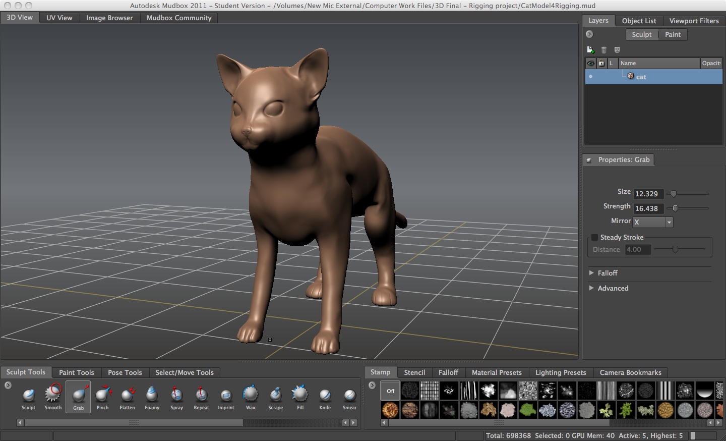 3D Modeling Class Progress Cat Modeling Progress