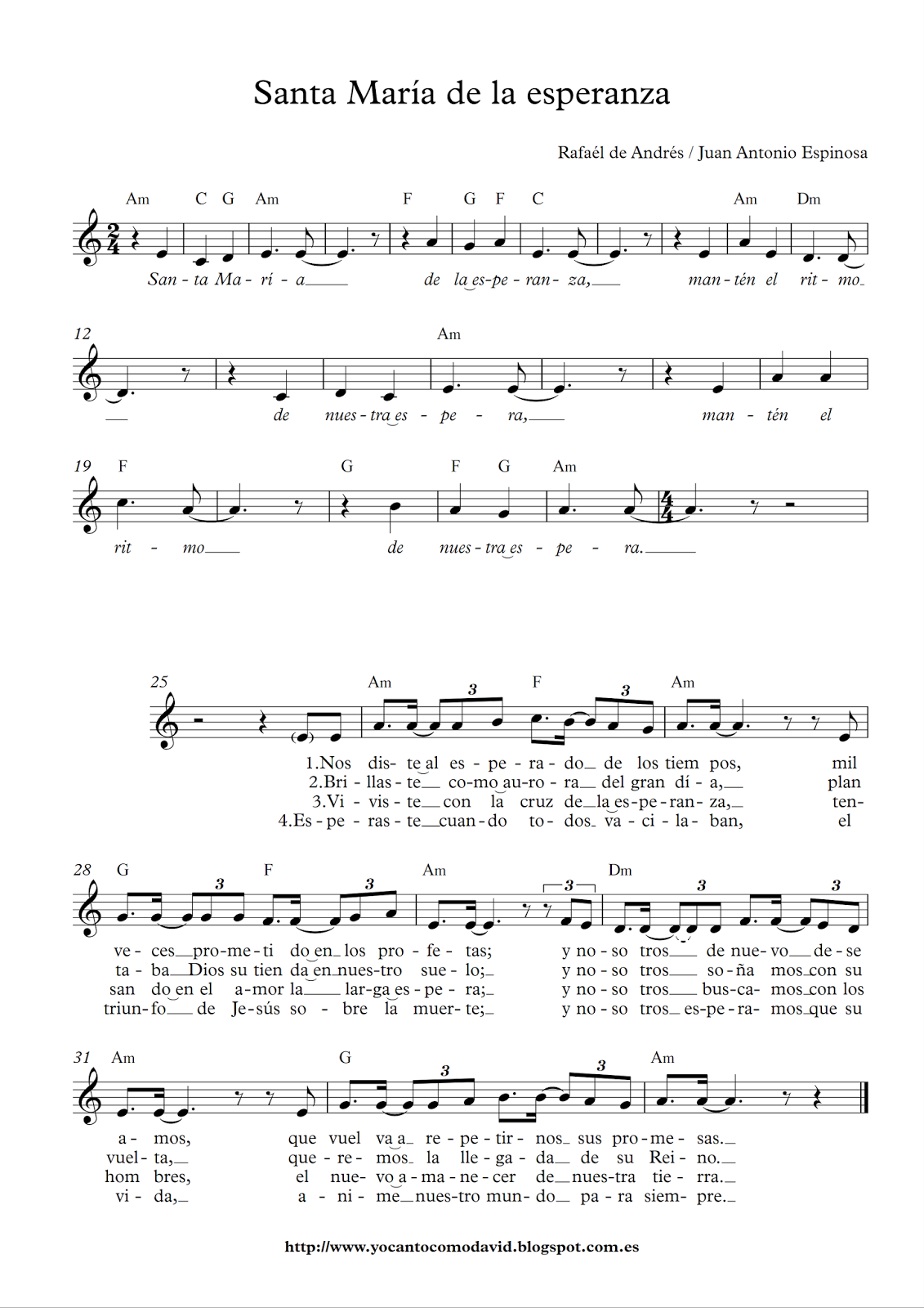 Santa María de la esperanza Yo canto como David Santa María de la esperanza Yo canto como David