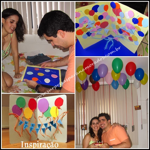 surpresa no quarto com balões coloridos