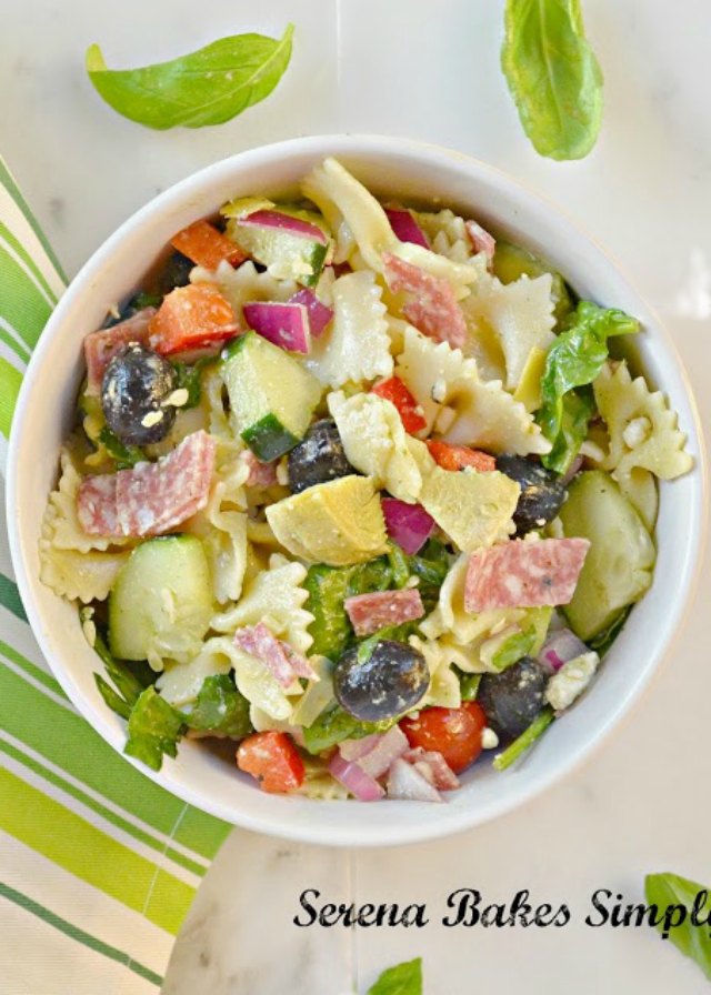Italian Antipasto Pasta Salad With Basil Vinaigrette Serena Bakes
