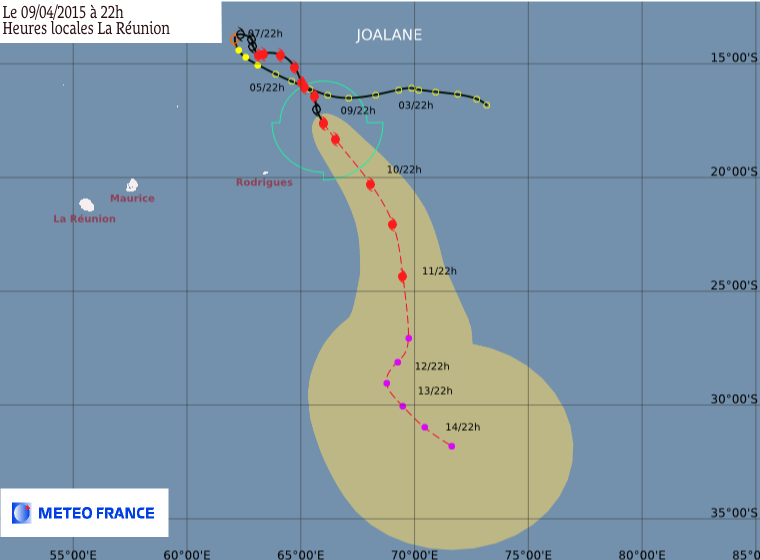 Trajectoire cyclone tropical Joalane