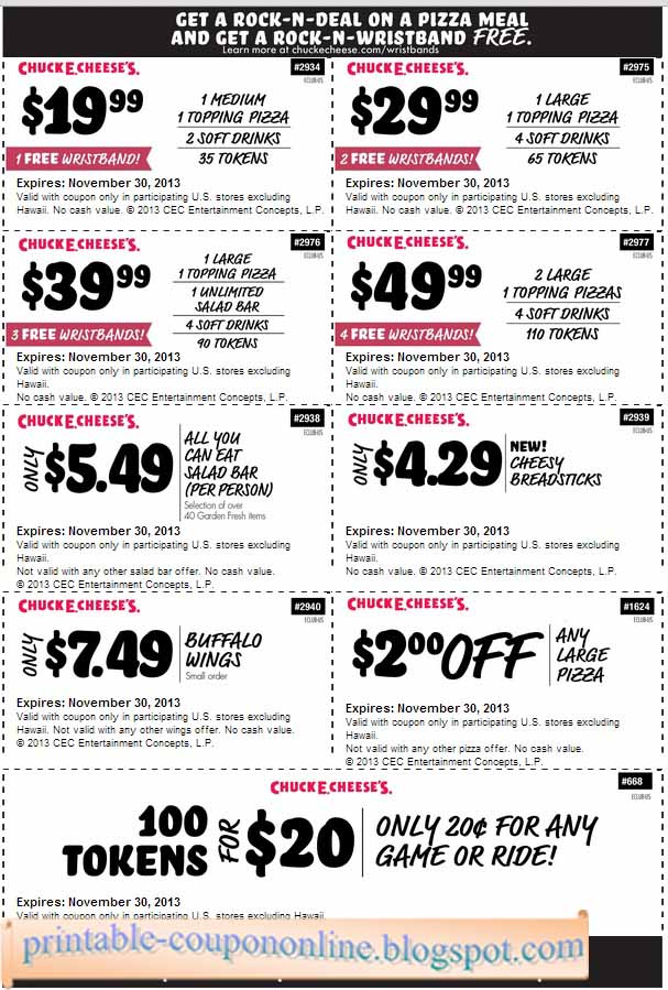 Printable Coupons 2023 Chuck E Cheese Coupons