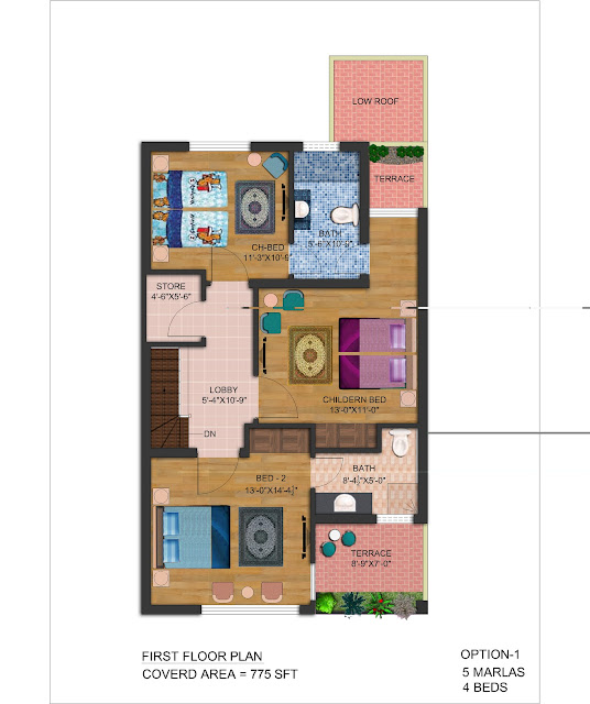 5 marla house map