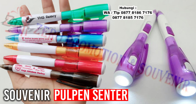 Jual Souvenir Pulpen Ballpoint Senter Lampu LED, grosir pen senter