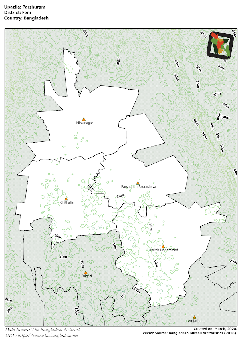 Parshuram Upazila Elevation Map Feni District Bangladesh
