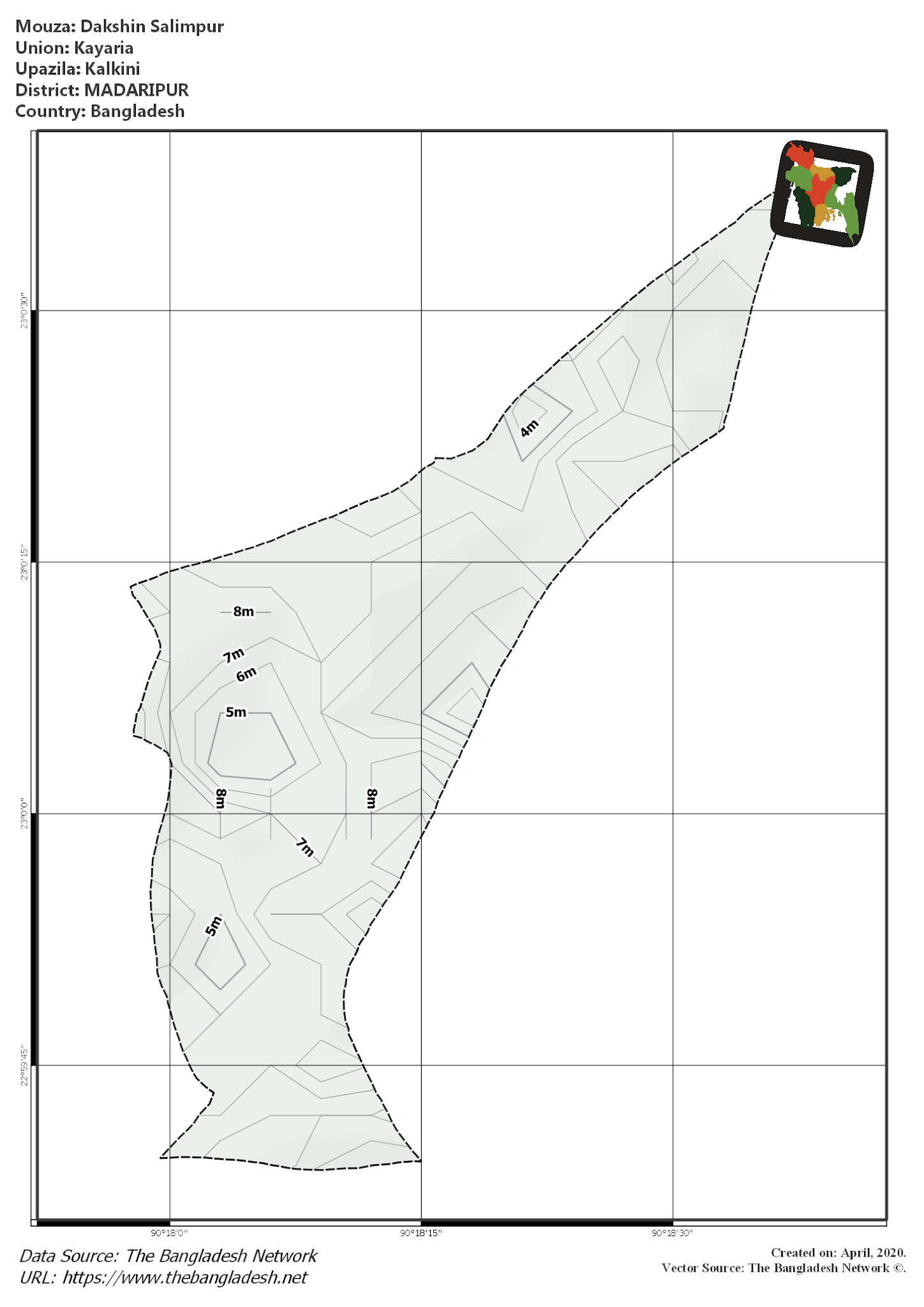 Map of Dakshin Salimpur Mouza of Kalkini Upazila, MADARIPUR, Bangladesh.
