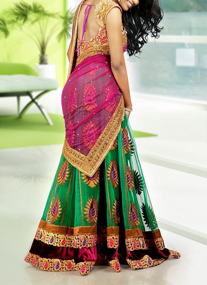 Indian Dresses Green Lehenga with Grape Wine Color Dupatta