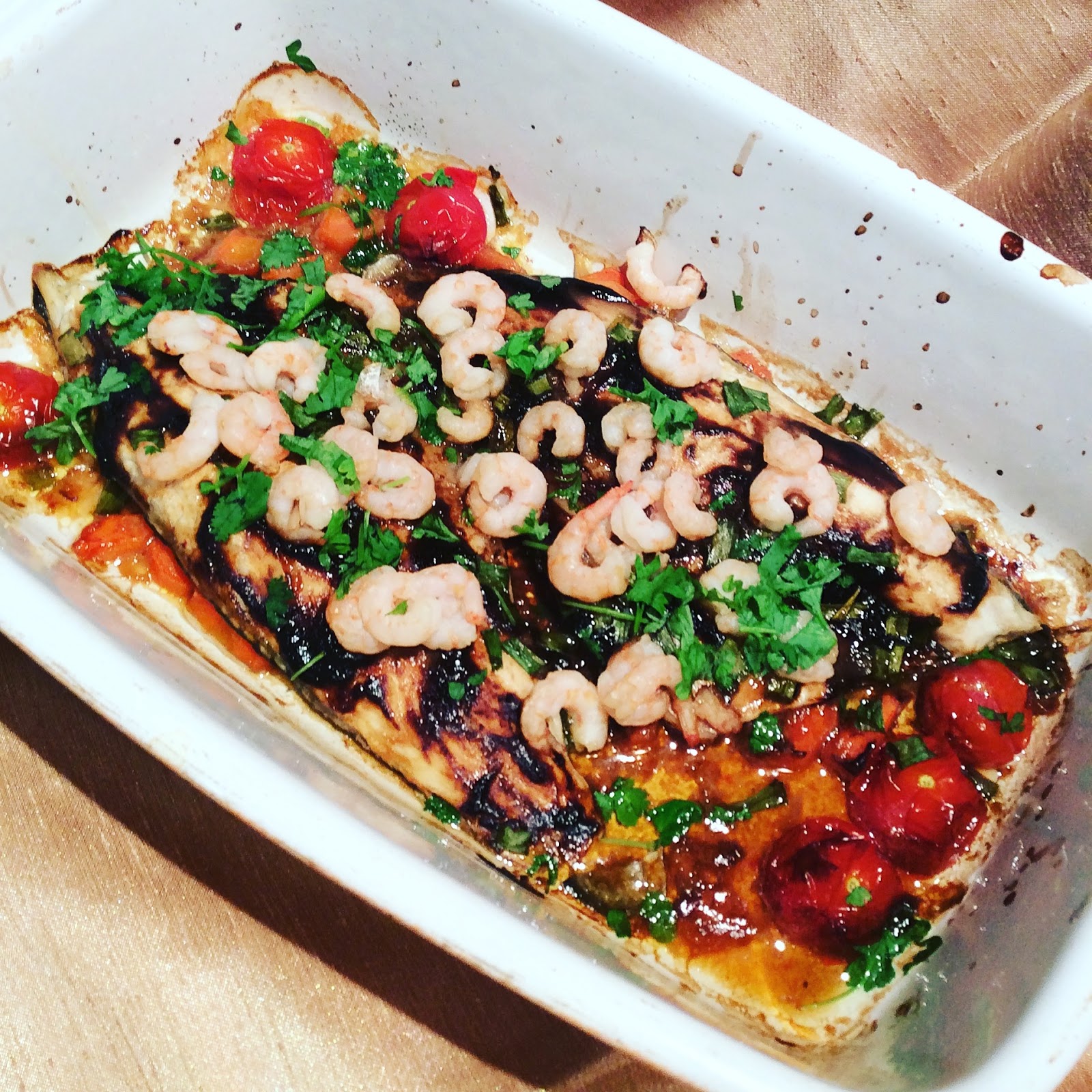 Chez Maximka: Sea bass with prawns and black garlic ketchup