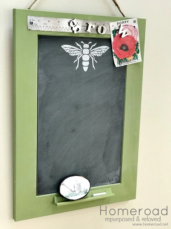 Green chalkboard from cabinet door